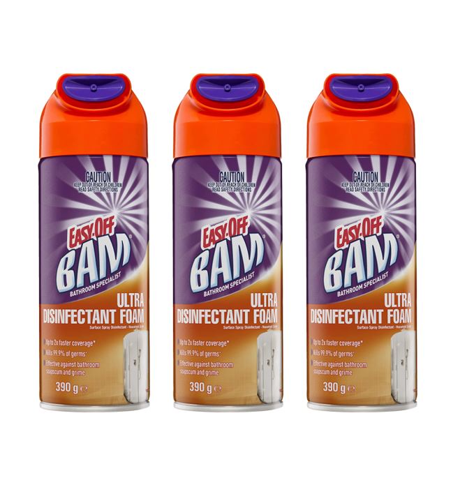 3 Pack Easy-off Bam Bathroom Ultra Disinfectant Foam Lemon Zing 390g